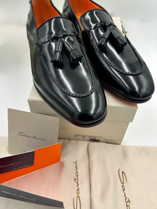 Men’s Santoni Black Leather Tassel Loafers.  Size 13. Made in Italy. main image 11